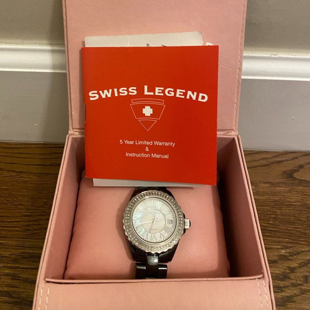 Swiss Legend black ceramic watch with diamonds